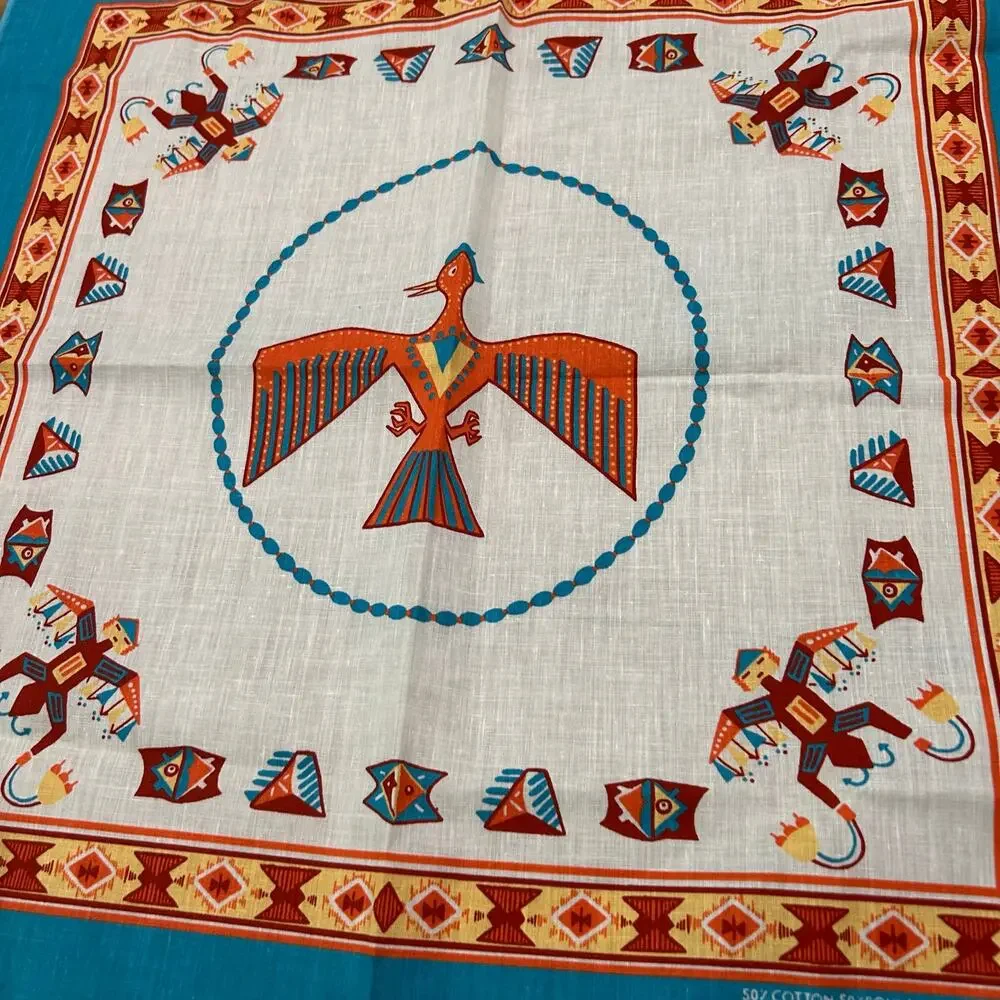 Vintage 1980s Deadstock Thunderbird Southwestern Bandana USA Made NOS 22x22 -